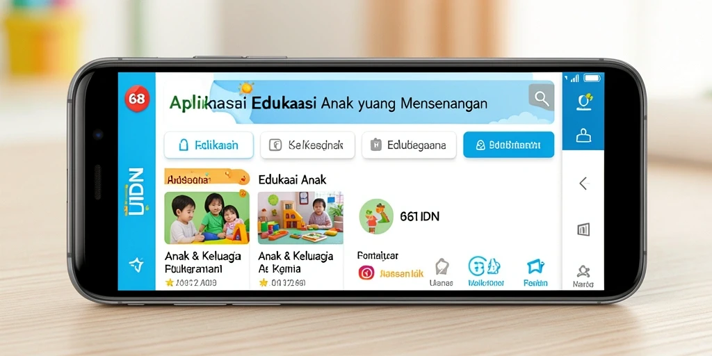 Tampilan antarmuka aplikasi 68IDN yang ramah anak dan edukatif.