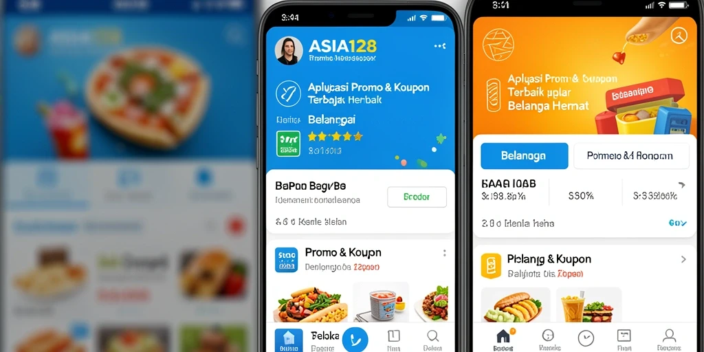 Screenshot antarmuka aplikasi ASIA128 menampilkan berbagai kupon dan promo terbaru.