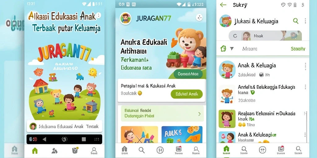 Antarmuka aplikasi JURAGAN77 yang ramah anak dan interaktif.