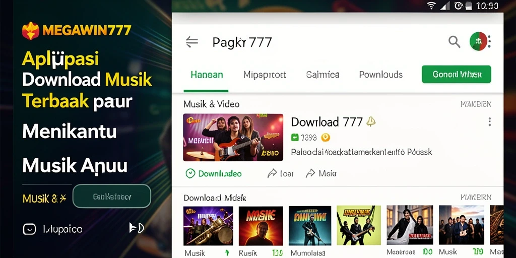 Screenshot MEGAWIN777 menampilkan antarmuka pengguna yang intuitif untuk Download Musik.