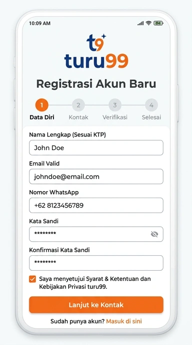 Tampilan halaman daftar turu99